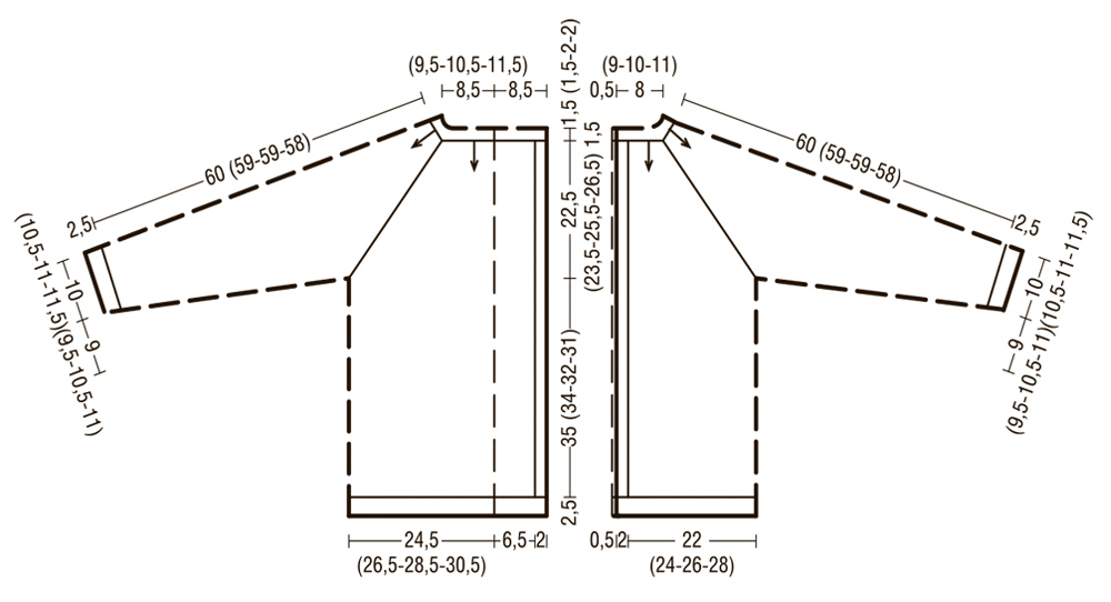 Вязание кофты реглан сверху спицами схемы