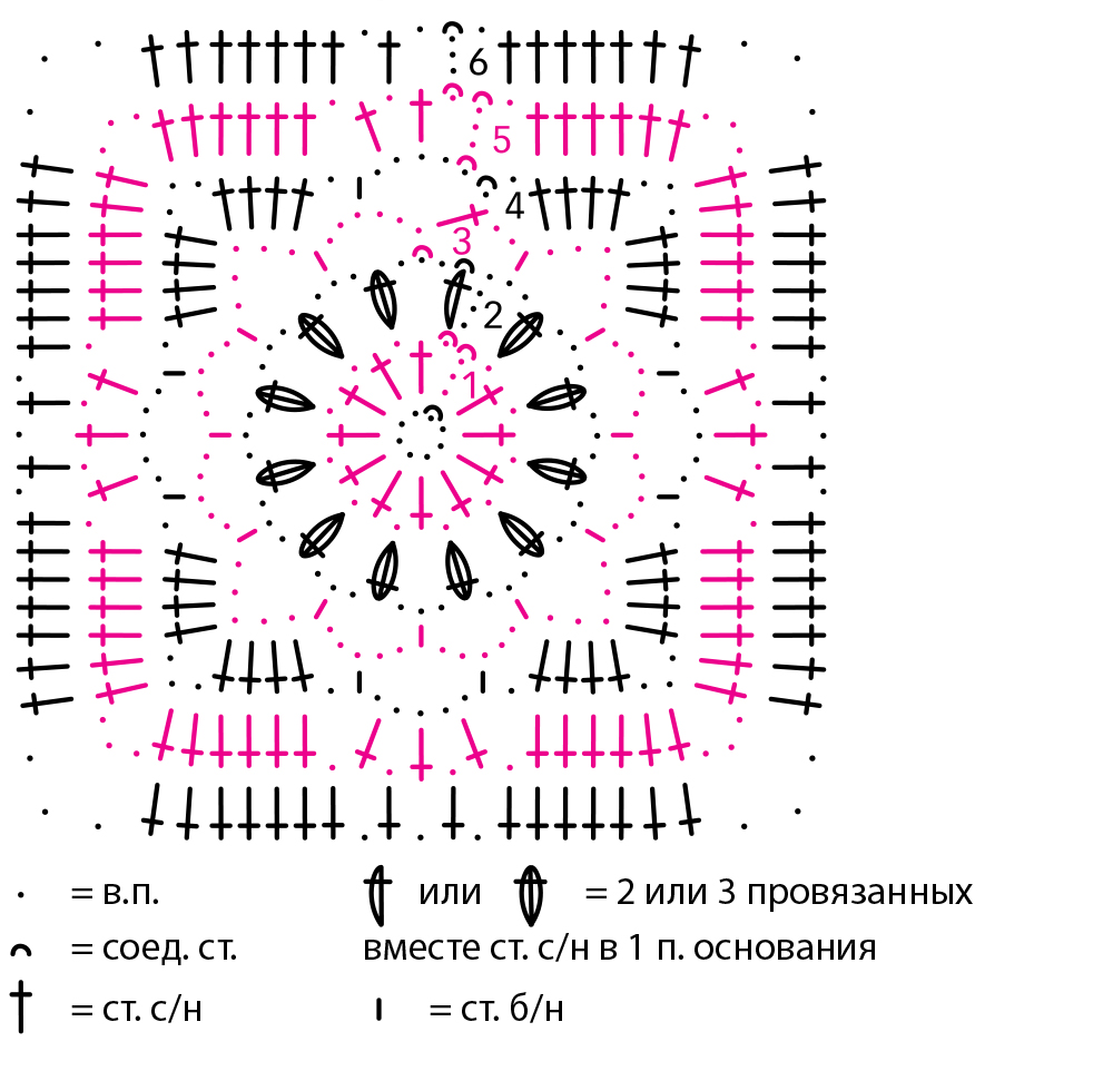 Ажурный квадрат крючком схемы и описание