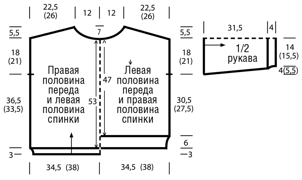 Объемный джемпер с широкими цветными полосами - схема вязания спицами с ...